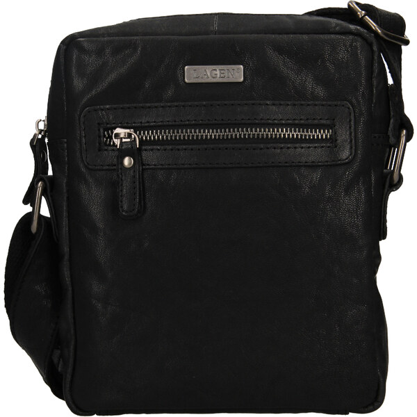 Lagen Pánska kožená taška cez rameno BLC/24428/21 čierna 35335876