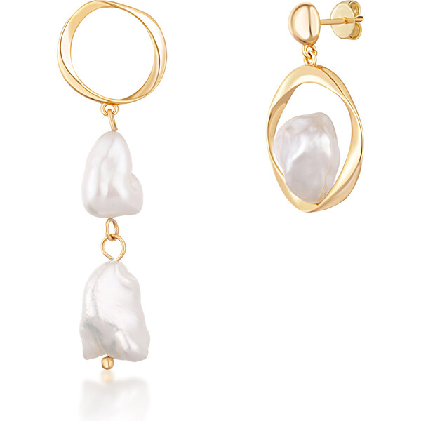 JwL Luxury Pearls Asymetrické pozlátené náušnice s pravými barokovými 66578568