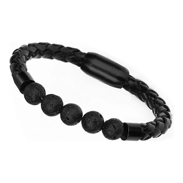 Glory Pánsky kožený náramok s lávovými kameňmi čierny 1133 28606712