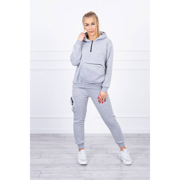 MladaModa Zateplená tepláková súprava s veľkým vreckom model 9324 šedá 28959351