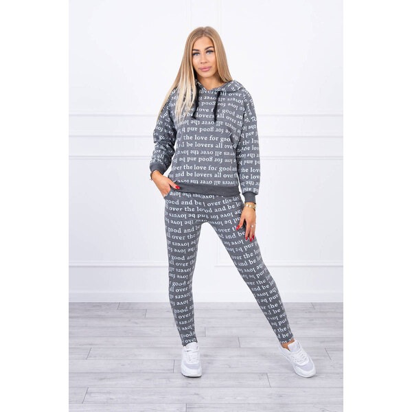 MladaModa Tepláková súprava s kapucňou a nápismi model 1D grafitová 28959376