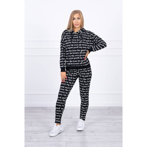 MladaModa Tepláková súprava s kapucňou a nápismi model 1D čierna 28959382