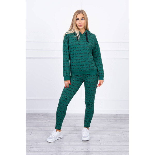 MladaModa Tepláková súprava s kapucňou a nápismi model 1D tmavozelená 28959378