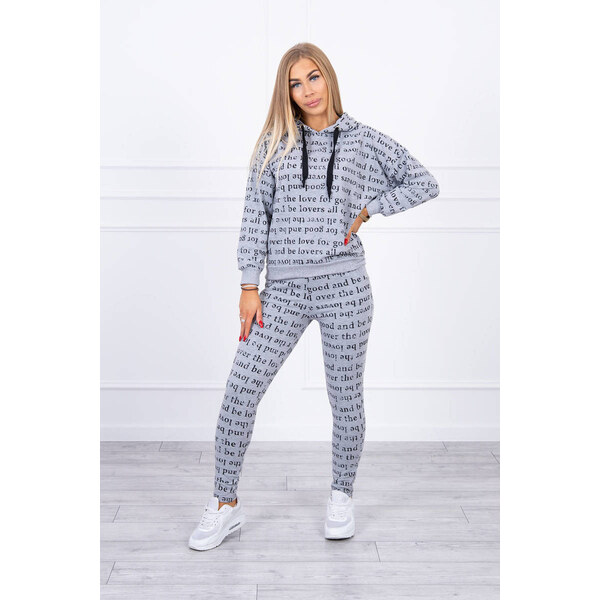 MladaModa Tepláková súprava s kapucňou a nápismi model 1D šedá 28959379