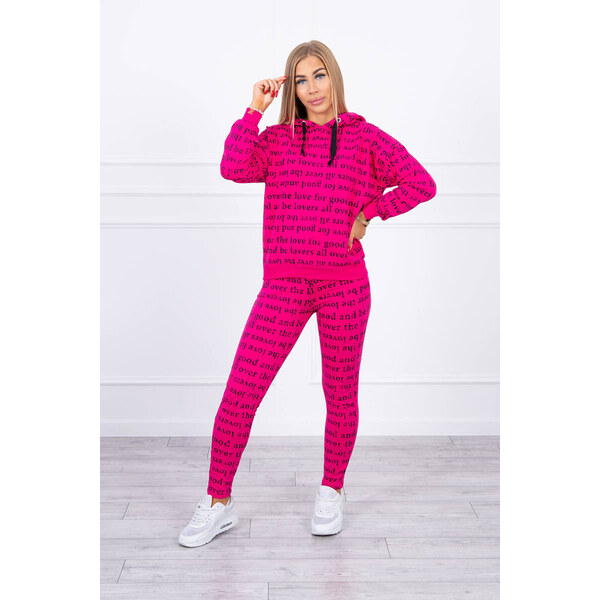 MladaModa Tepláková súprava s kapucňou a nápismi model 1D fuksiová 28959381