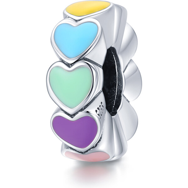 Emporial strieborný prívesok Spacer Pole farebných sŕdc 55591431