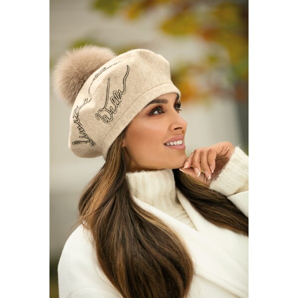 KRUMLOVANKA Dámsky vlnený baret s podšívkou W-0358/960 béžový 67043052