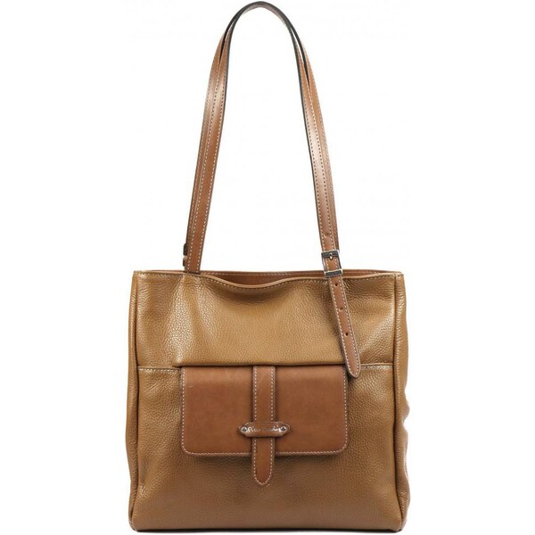 Pierre Cardin Kožená dámska kabelka cez rameno s čelným vreckom camel 28836064