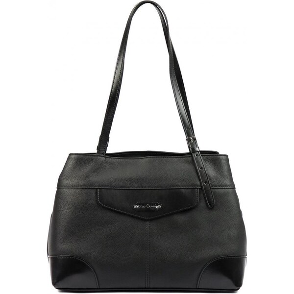 Pierre Cardin Kožená dámska kabelka cez rameno s čelným vreckom čierna 28836061