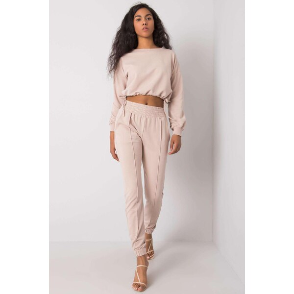 MladaModa Tepláková súprava Laila s crop-topovou mikinou béžová 28959297