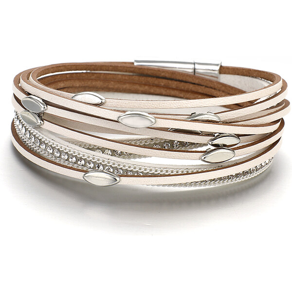 Glory Vrstvený kožený náramok s kovovým zdobením kremový 431 28842520