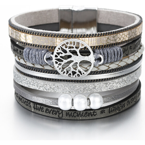 Glory Vrstvený kožený náramok strom života sivý 433 28842521