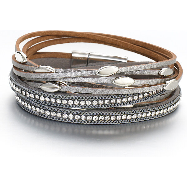 Glory Vrstvený kožený náramok s kovovým zdobením sivý 430 28842519