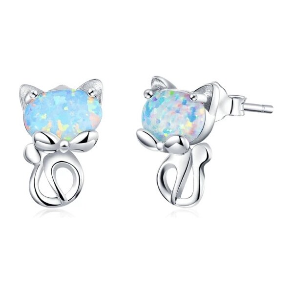 Glory strieborné náušnice Mačka s opálom S1131 63213180