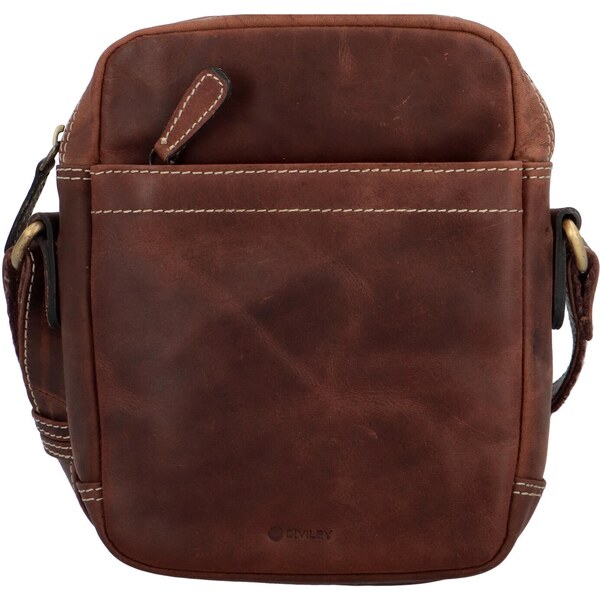 Pánska kožená taška hladká svetlohnedá - Diviley Levad hnedá 56864294