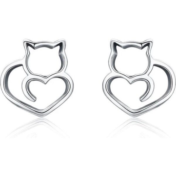 Glory Glory strieborné náušnice Mačka v tvare srdca S1133 28973631