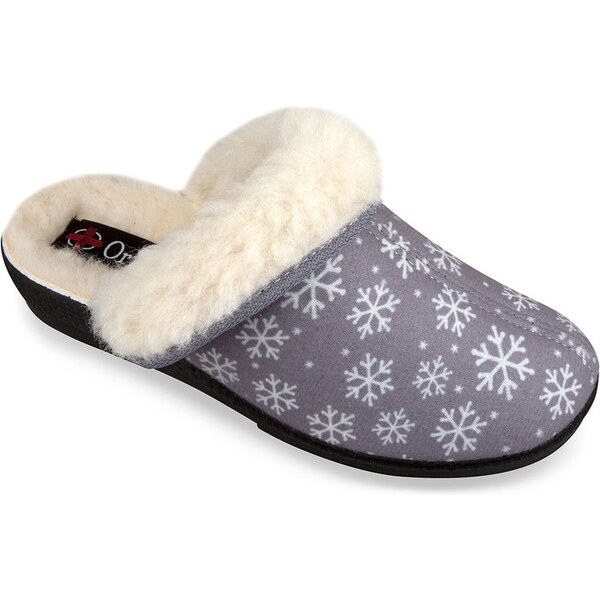 Mjartan Dámske zimné papuče s kožušinkou- vločky sivé 35790726