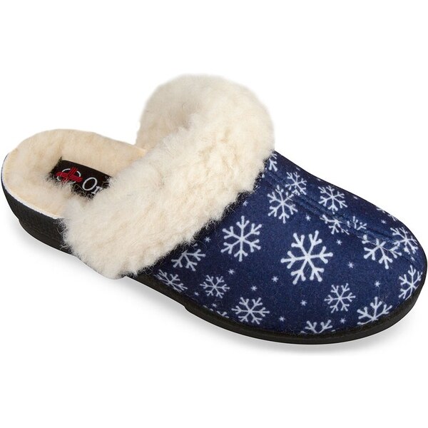 Mjartan Dámske zimné papuče s kožušinkou- vločky modré 54939064