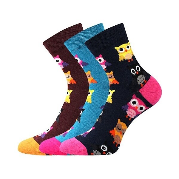 DEDOT farebné veselé ponožky Lonka - SOVIČKY Mix farieb 35-38 3 páry 29263147