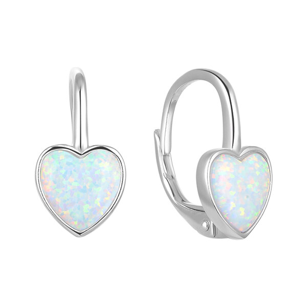 Olivie Strieborné náušnice SRDCE BIELY OPÁL 5494 29309688