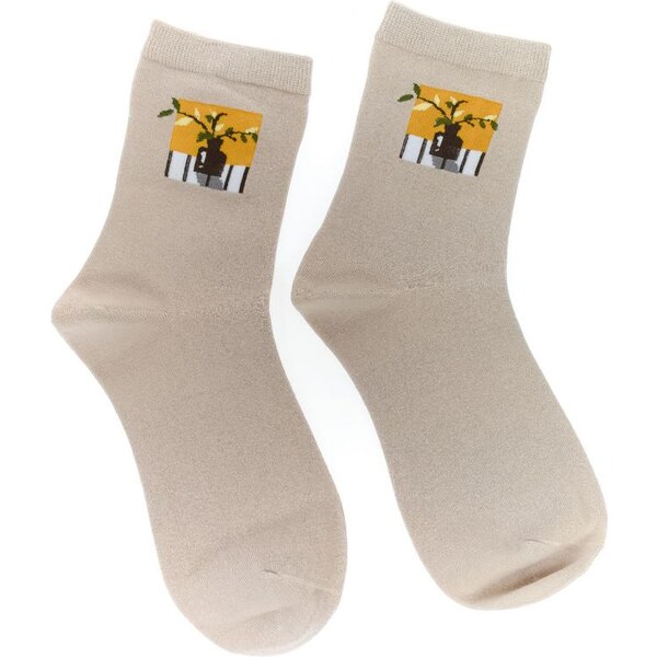 AURA.VIA Dámske béžové ponožky FLOWE 29666799