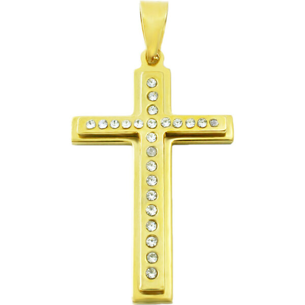 BM Jewellery Prívesok kríž zlatý so zirkónmi z chirurgickej ocele 31318887