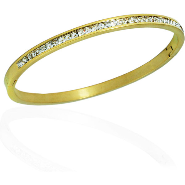 BM Jewellery Pevný oceľový náramok so zirkónmi zlatý S11139120 31318882