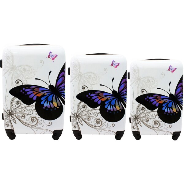 Rogal Sada 3 bielych škrupinových cestovných kufrov Butterfly - veľ. M 12412274