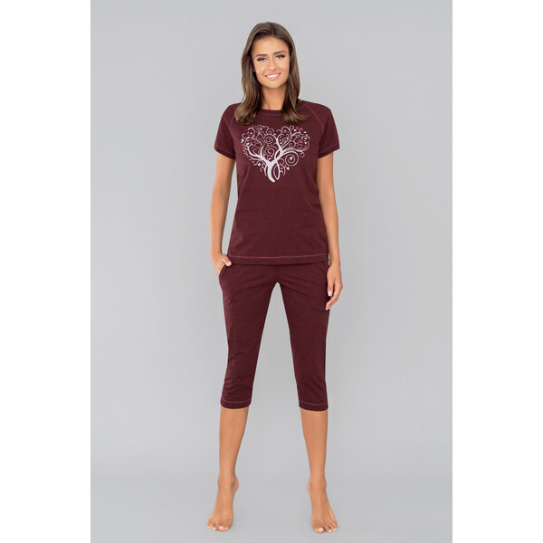 Italian Fashion Dámske bavlnené pyžamo 3/4 Hosta bordové, Farba 29881126