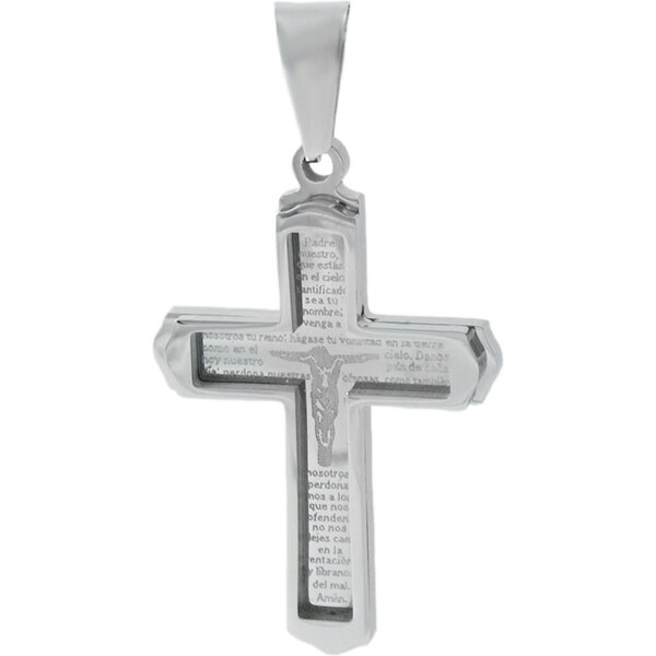 BM Jewellery Prívesok kríž s nápismi 3,6 cm z chirurgickej ocele 31319071