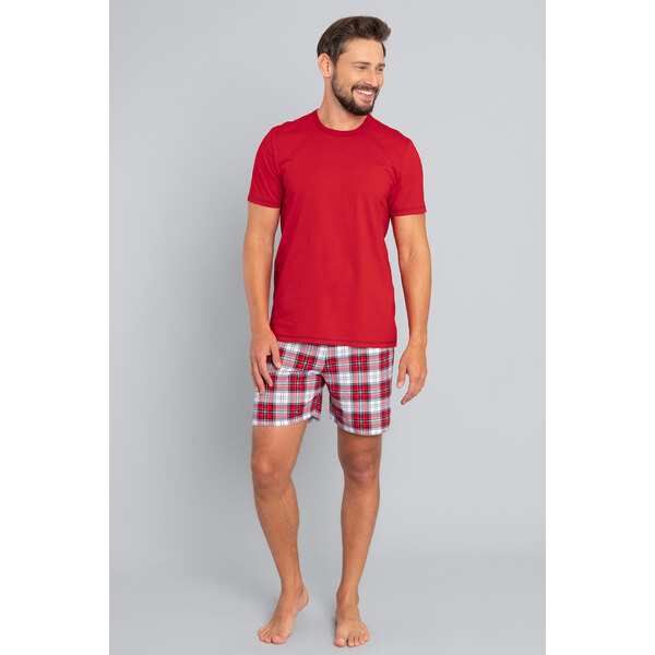 Italian Fashion Vianočné pánske pyžamo krátke Moss mega soft červené, 30128290
