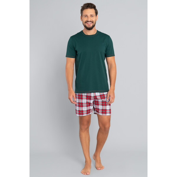 Italian Fashion Vianočné pánske pyžamo krátke Moss mega soft zelené, 30128291