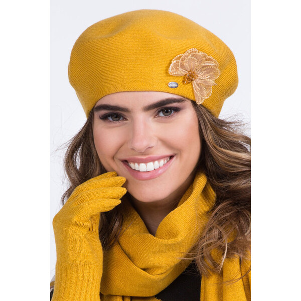 Kamea Medová elegantná dámska zimná baretka Elza, Farba medová 30171065