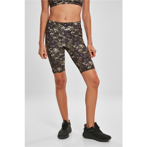 Urban Classics Womens High Waist Camo Tech Cycle Shorts in Wooden 50500947