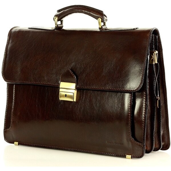 Mazzini Business MARCO MAZZINI Kožená aktovka Roberto | tmavohnedá 35c 30242377