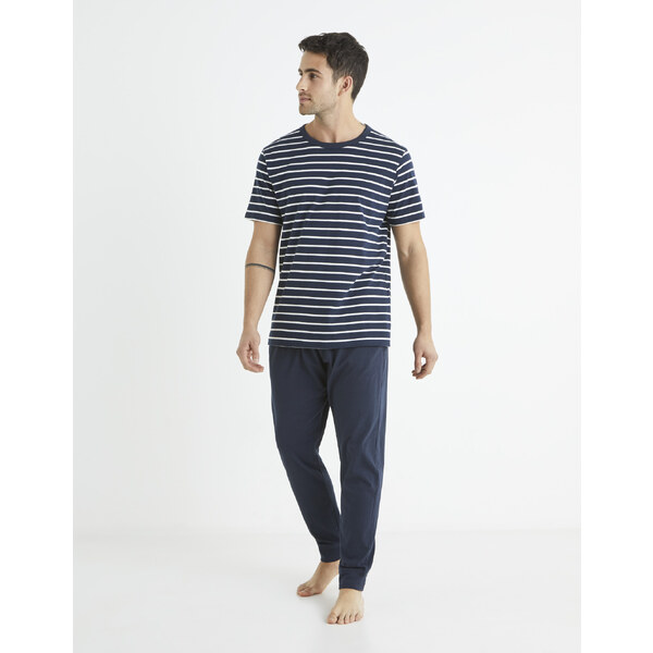 Tmavomodré pánske pruhované pyžamo Celio Bisible 50515896