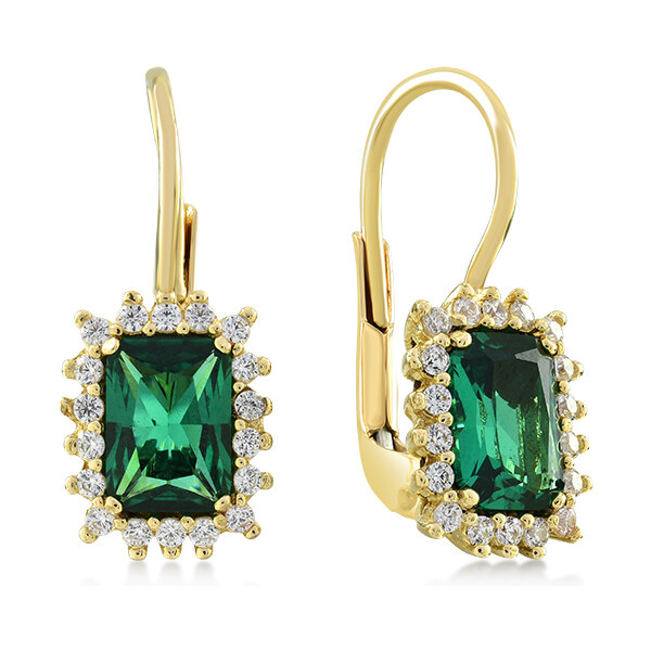 Lillian Vassago Zlaté patentové náušnice so smaragdom a zirkónmi LLV22 60348480