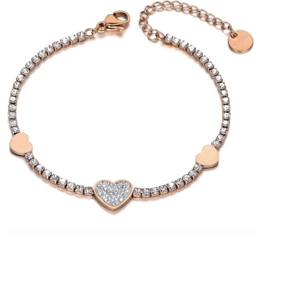 Glory náramok 3 srdcia so zirkónmi ružovozlatý 965 30440112