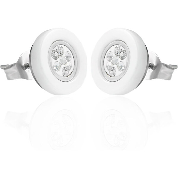 BM Jewellery Náušnice keramické kruh so zirkónmi bielej S11265050 31319119