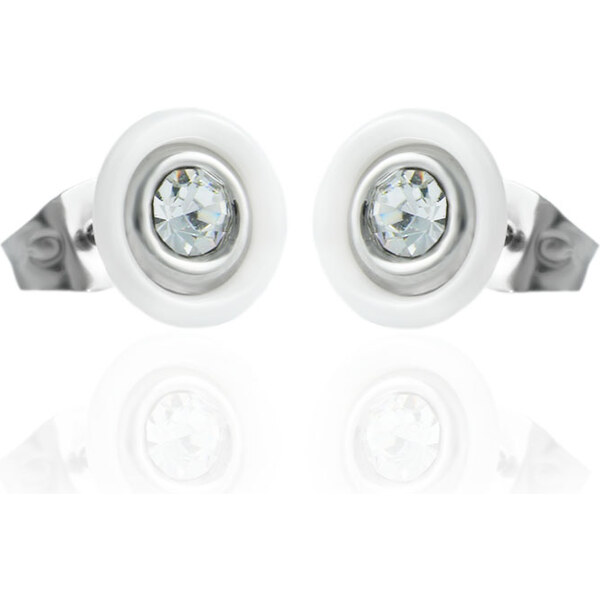 BM Jewellery Náušnice keramické kruh so zirkónom biele S11266050 31319120