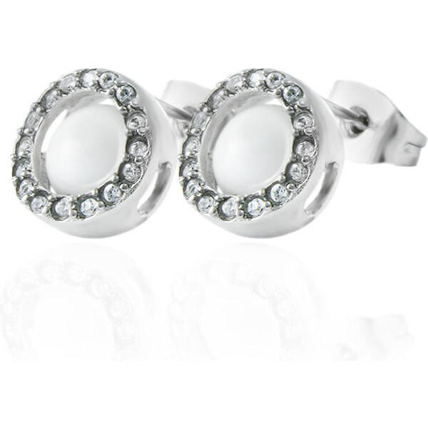 BM Jewellery Náušnice keramické so zirkónmi bielej z chirurgickej 31319123