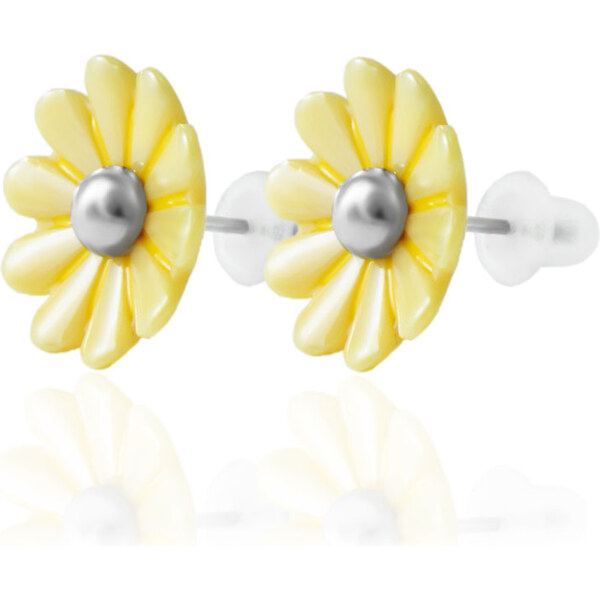 BM Jewellery Náušnice keramické kvety z chirurgickej ocele žltej 31319126