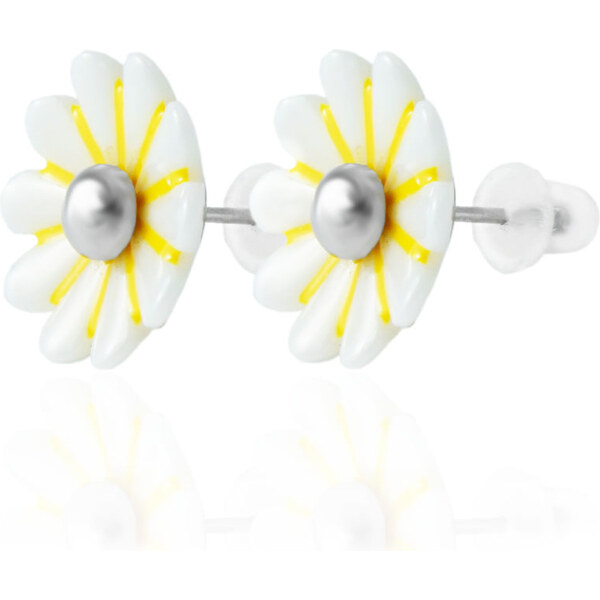 BM Jewellery Náušnice keramické kvety z chirurgickej ocele bielej 31319127