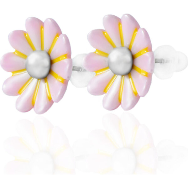 BM Jewellery Náušnice keramické kvety z chirurgickej ocele ružovej 31319128