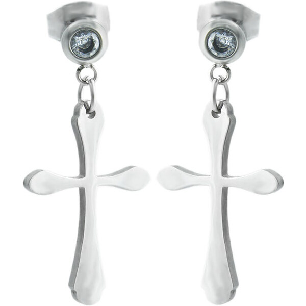 BM Jewellery Náušnice visiace so zirkónmi kríž z chirurgickej ocele 31319138