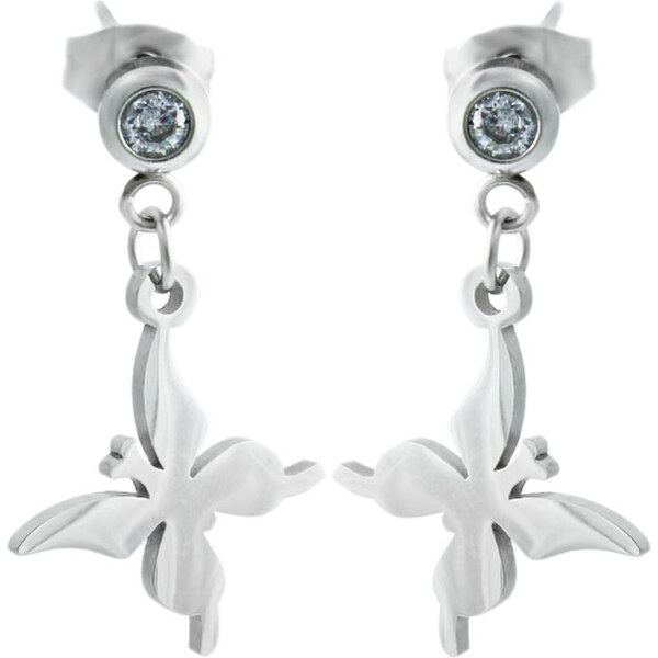 BM Jewellery Náušnice visiace so zirkónmi motýľ z chirurgickej ocele 31721281