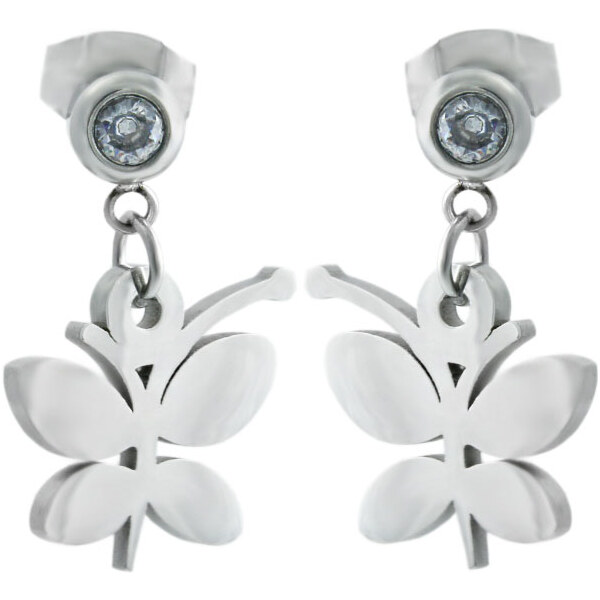 BM Jewellery Náušnice visiace so zirkónmi kvetina z chirurgickej ocele 31319139
