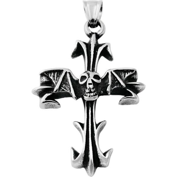 BM Jewellery Pánsky prívesok 5,2 cm z chirurgickej ocele kríž s lebkou 31721290