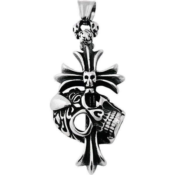 BM Jewellery Pánsky prívesok 5,5 cm z chirurgickej ocele kríž s lebkou 31721292