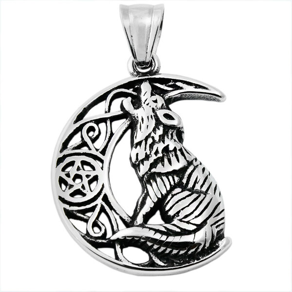 BM Jewellery Prívesok vlk na mesiaci 3,4 cm z chirurgickej ocele 31721294